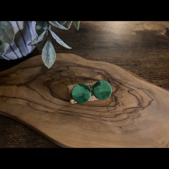 Handmade Abstract Clay Earrings - Forest Greens - Picture 2 of 5